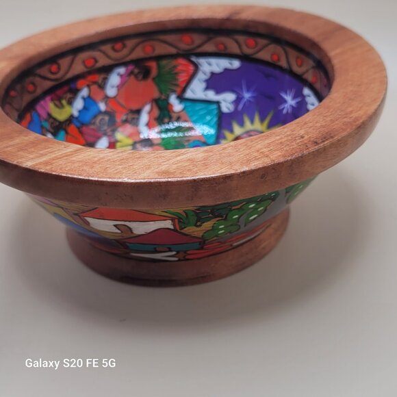 Beautiful Vibrantly Painted Mexican Wooden Decorative Bowl Wedding - Picture 14 of 16